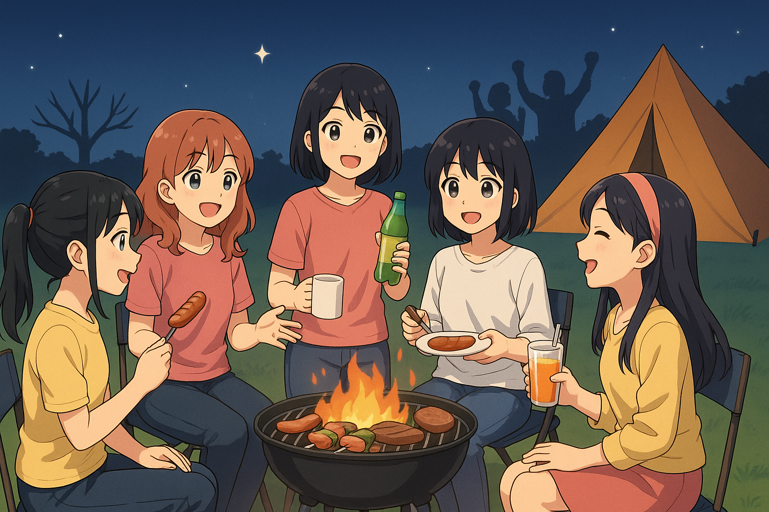 夕暮れのBBQイラスト